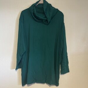 OSO Casuals Baggy Stretch Turtle Neck Long Sleeve Top Warm Size 1X Green NEW